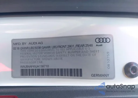 2018 Audi S4 3.0T Premium Plus из США, поврежденный, VIN WAUB4AF49JA138710